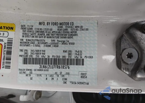 2015 Lincoln Mkz Hybrid from USA, damaged, VIN 3LN6L2LU7FR618576